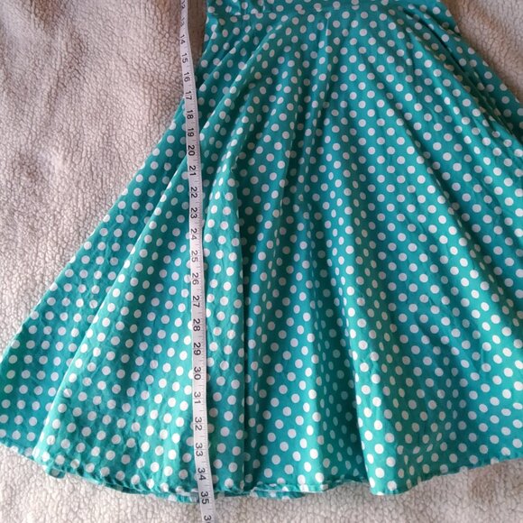 Pinup Couture Medium teal and white polka dot dress - Picture 11 of 15